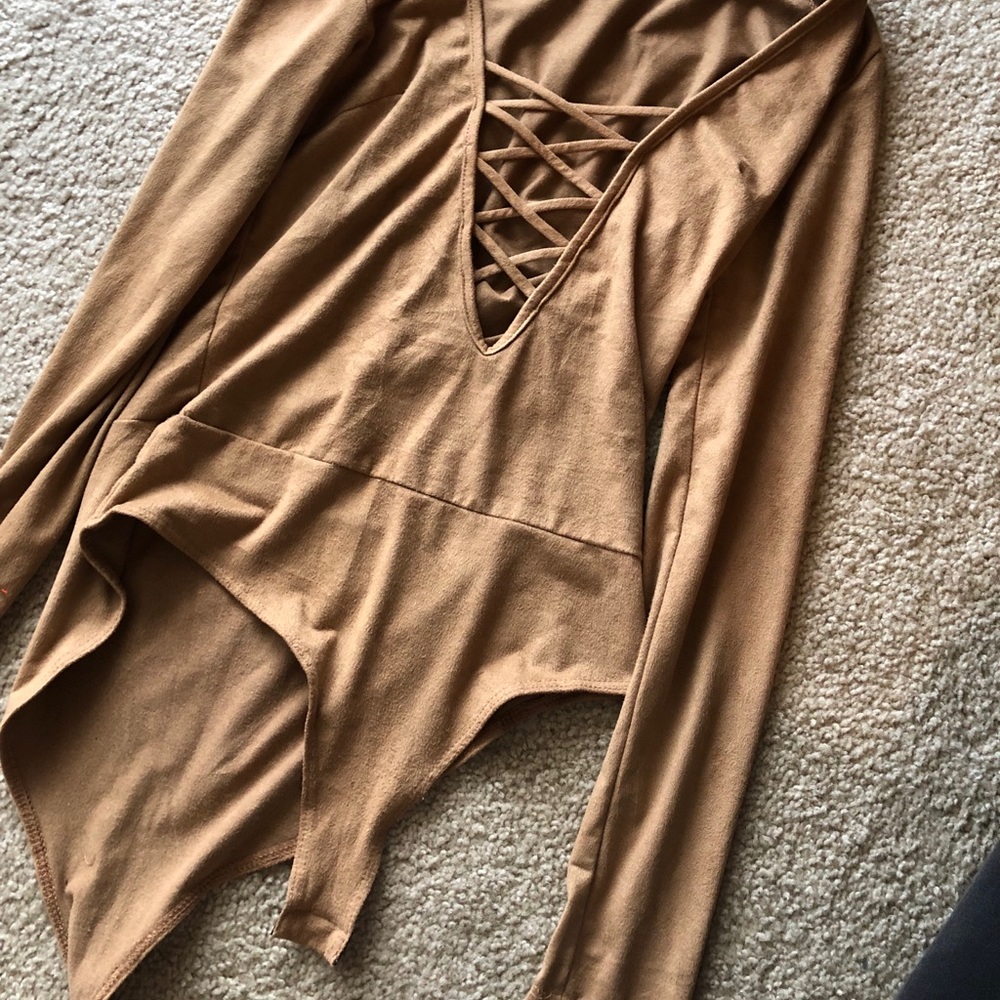 Soft velvet tan leotard